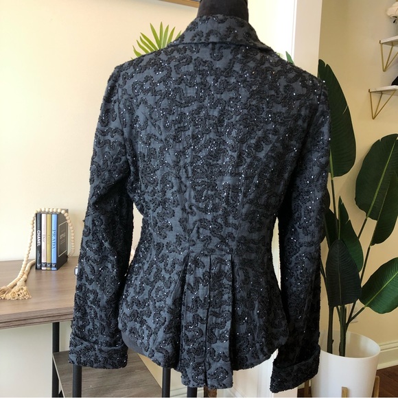 RALPH LAUREN Silk Blend Exquisite Beaded Smokey Gray Black Onyx Button Blazer M - Picture 8 of 9